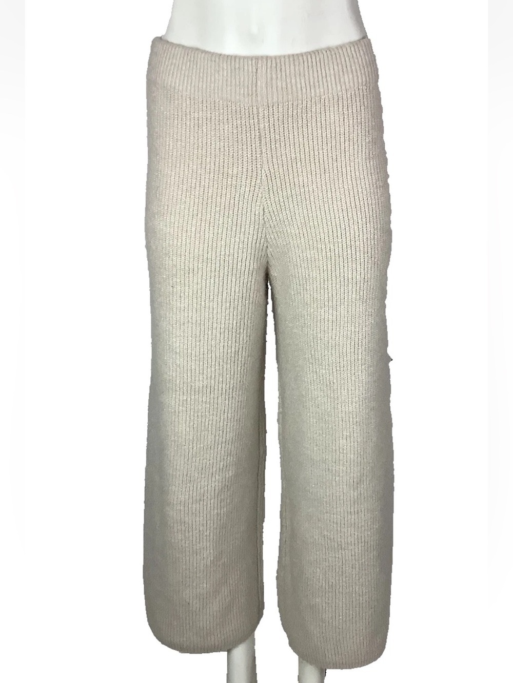 Miou Muse Sz M Knit Wide Leg Pull On Casual Lounge Sweater Soft Pants Cream